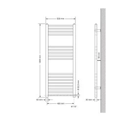 ECD Germany Radiateur De Salle De Bain électrique - 500 X 1200 Mm - B... -Magasin de matériel de chauffage professionnel ecd germany radiateur de salle de bain electrique 500 x 1200 mm blanc droit avec raccordement lateral radiateur seche serviettes 1200w 9040073 23557269 1140x1140
