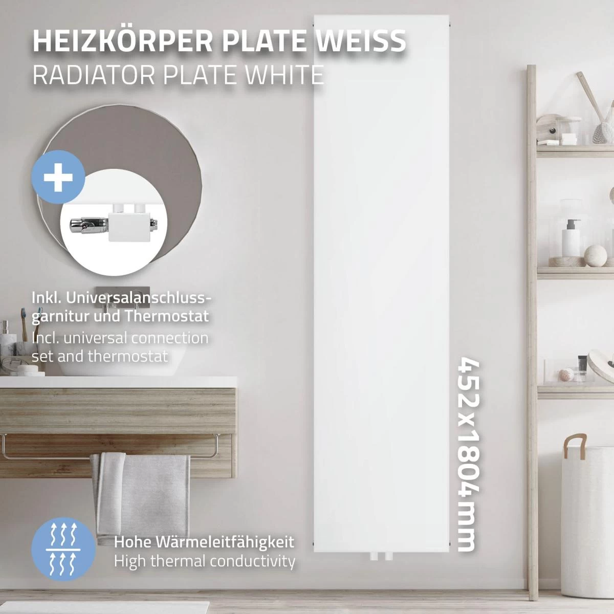 Radiateur De Salle De Bain 1800x452 Mm Blanc Avec Garniture De Raccord... 4 Radiateur De Salle De Bain 1800x452 Mm Blanc Avec Garniture De Raccord... – Image 2