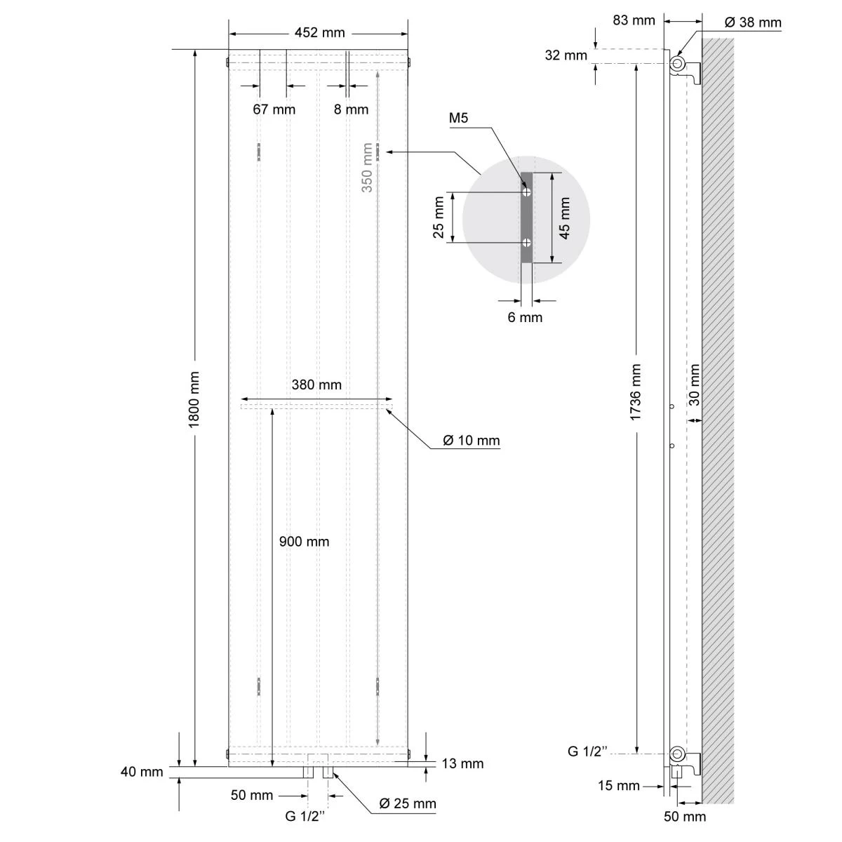Radiateur De Salle De Bain 1800x452 Mm Blanc Avec Garniture De Raccord... 7 Radiateur De Salle De Bain 1800x452 Mm Blanc Avec Garniture De Raccord... – Image 5