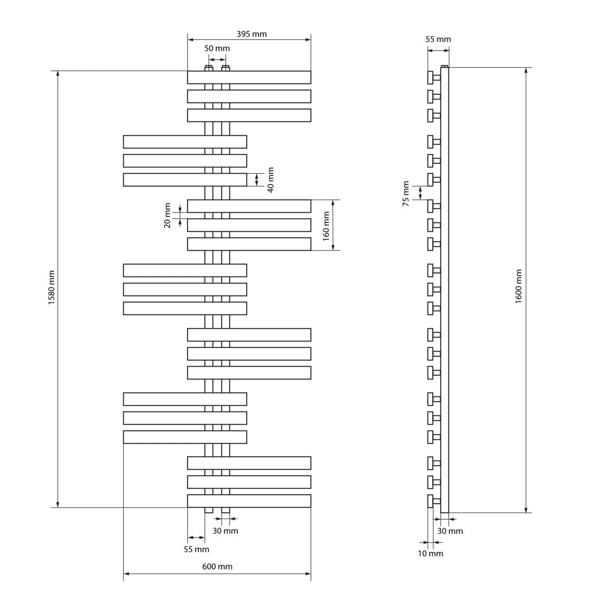 Radiateur De Salle De Bains Leon 600x1600 Mm Blanc Avec Sol Garniture ... 7 Radiateur De Salle De Bains Leon 600x1600 Mm Blanc Avec Sol Garniture ... – Image 5